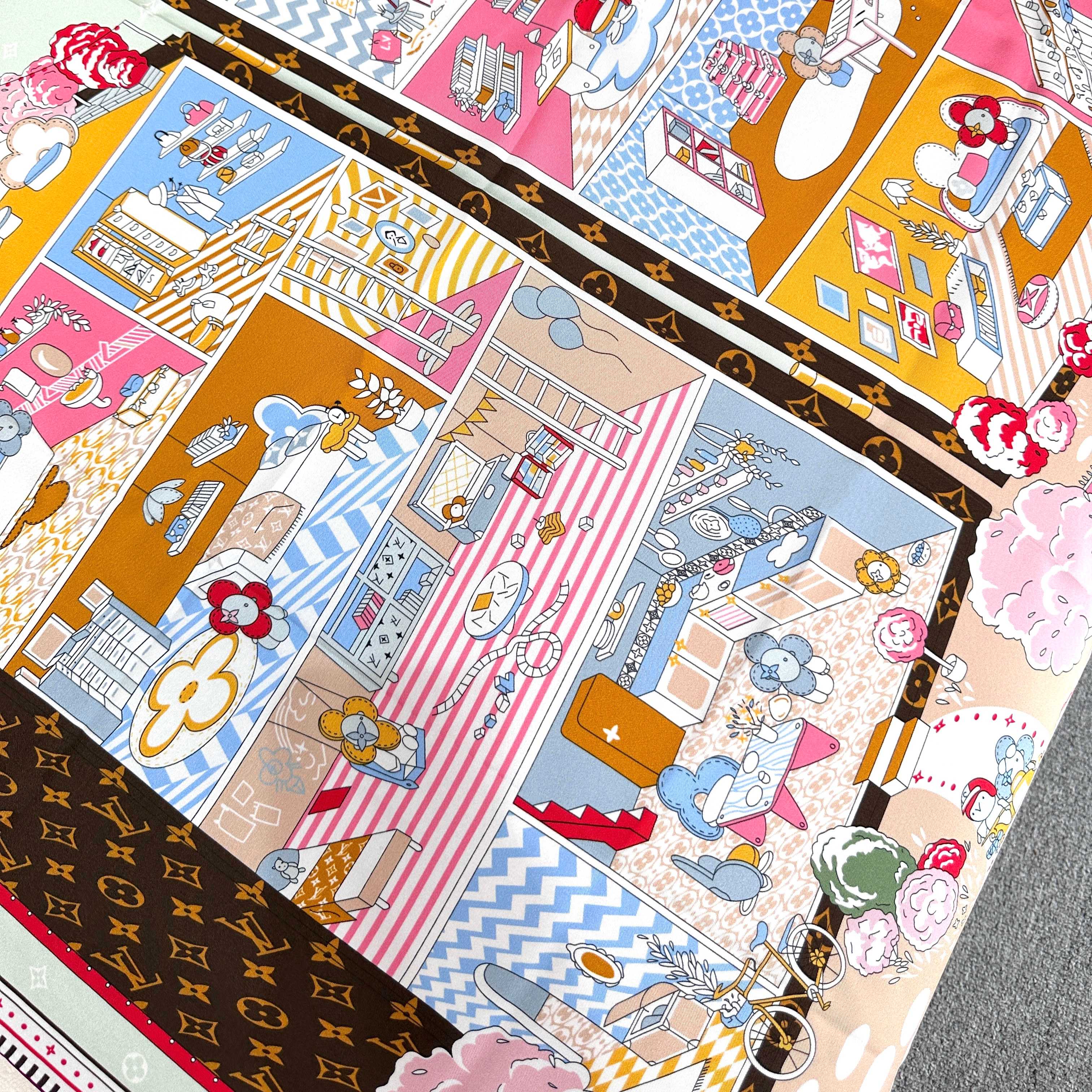 [TOP] Louis Vuitton LV Monogram Square Scarf 90 x 90 cm - Pink