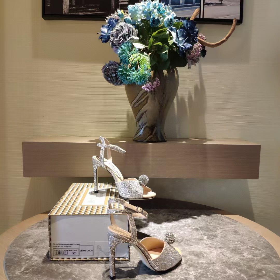 [TOP] Jimmy Choo Nude Suede Sandals with Hotfix Crystals - Sliver