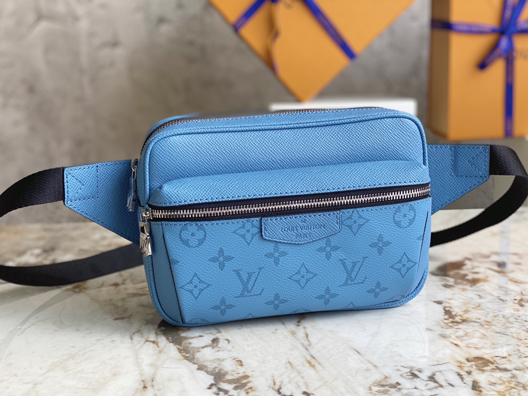 [TOP] Louis Vuitton LV Men's Outdoor Belt Bag Taïga Leather & Monogram Canvas 21x15x7cm - Blue