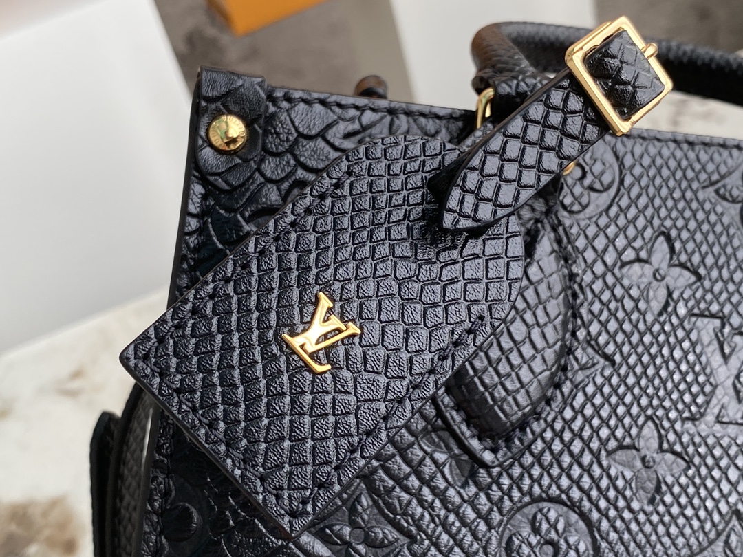 [TOP] Louis Vuitton LV On The Go Tote Bag Monogram Lizard Pattern Calfskin 25x11x19cm - Black