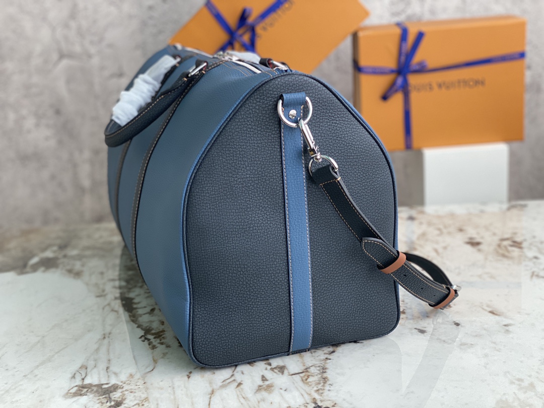 [TOP] Louis Vuitton LV Keepall BANDOULIÈRE 50 Travel Bag Taurillon Leather 50 x 29 x 23 cm - Denim