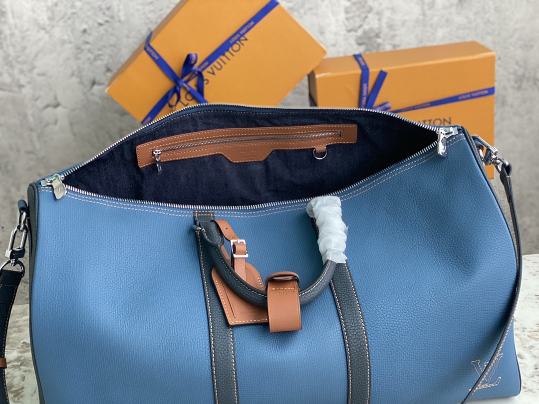 [TOP] Louis Vuitton LV Keepall BANDOULIÈRE 50 Travel Bag Taurillon Leather 50 x 29 x 23 cm - Denim
