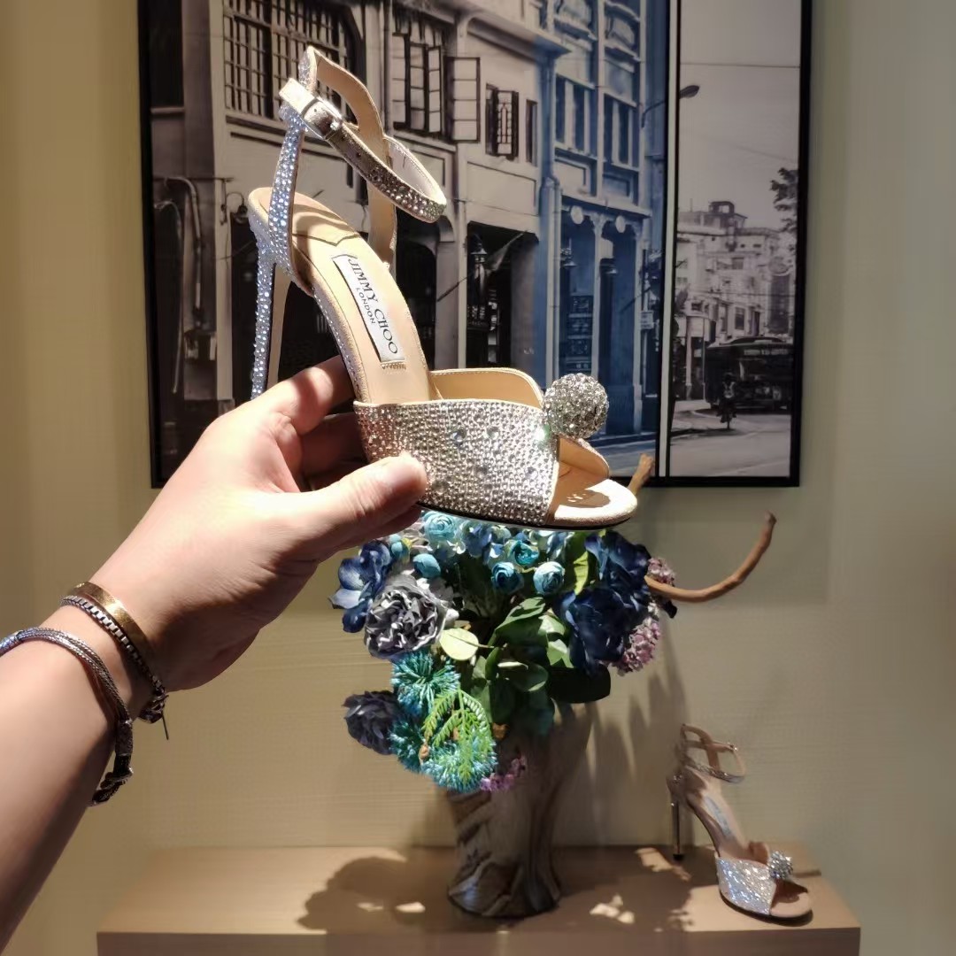 [TOP] Jimmy Choo Nude Suede Sandals with Hotfix Crystals - Sliver