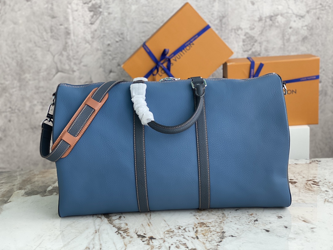[TOP] Louis Vuitton LV Keepall BANDOULIÈRE 50 Travel Bag Taurillon Leather 50 x 29 x 23 cm - Denim