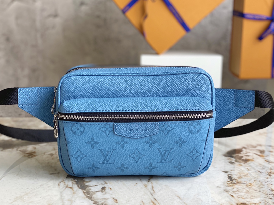 [TOP] Louis Vuitton LV Men's Outdoor Belt Bag Taïga Leather & Monogram Canvas 21x15x7cm - Blue