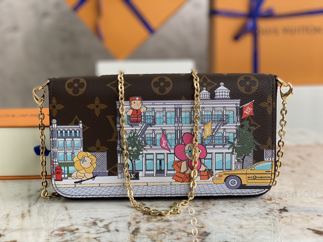 [TOP] Louis Vuitton LV Vivienne Holidays 2022 Pochette Félicie Bag 21X12X3cm - Brown