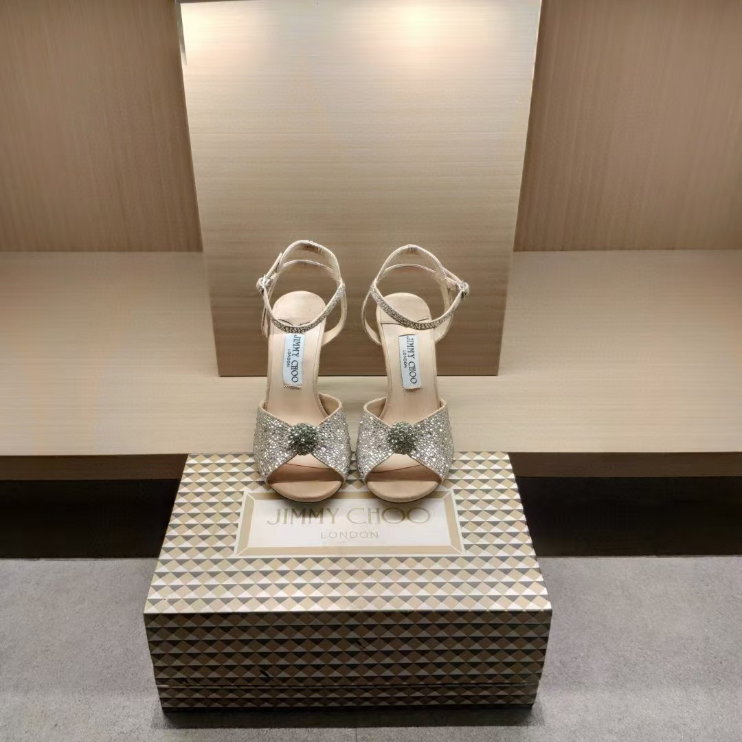 [TOP] Jimmy Choo Nude Suede Sandals with Hotfix Crystals - Sliver