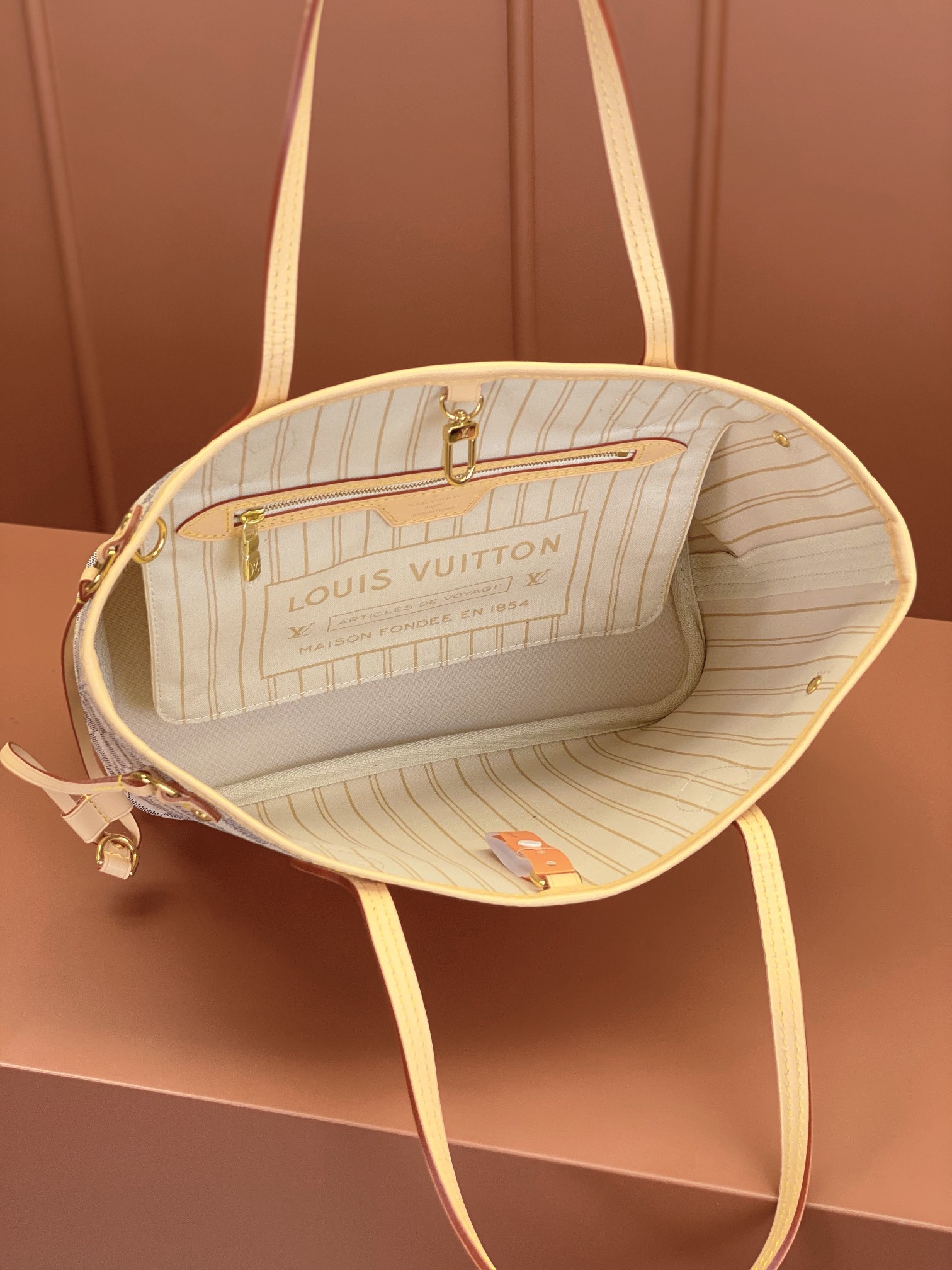 [TOP] Louis Vuitton LV Neverfull Dmier Azur PM - Beige