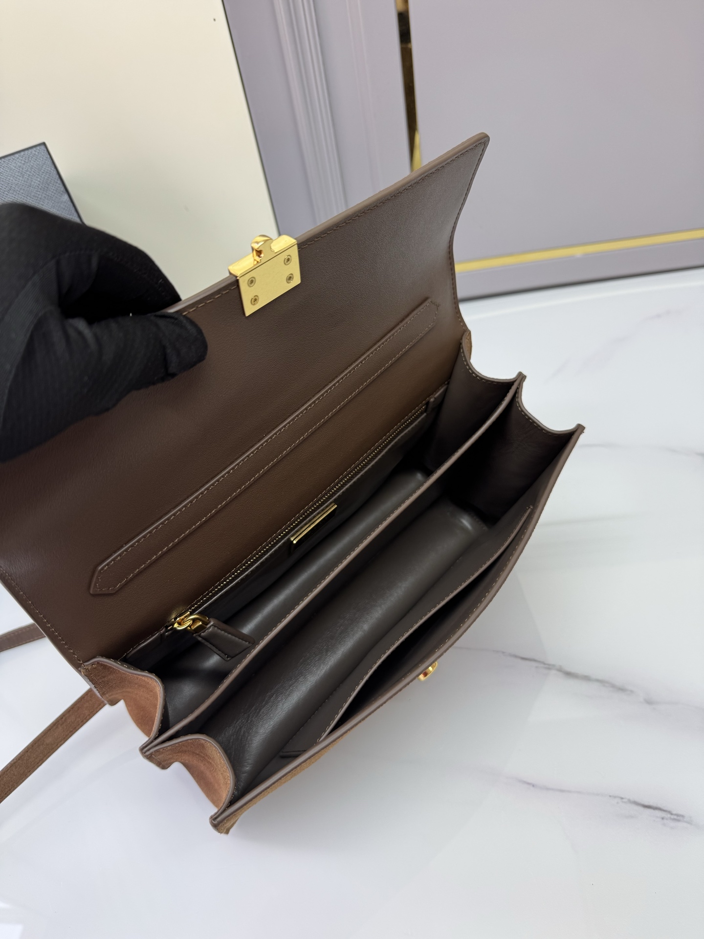 [TOP] PRADA Soft Sound Handbag Chamois 28x16x10cm - Brown