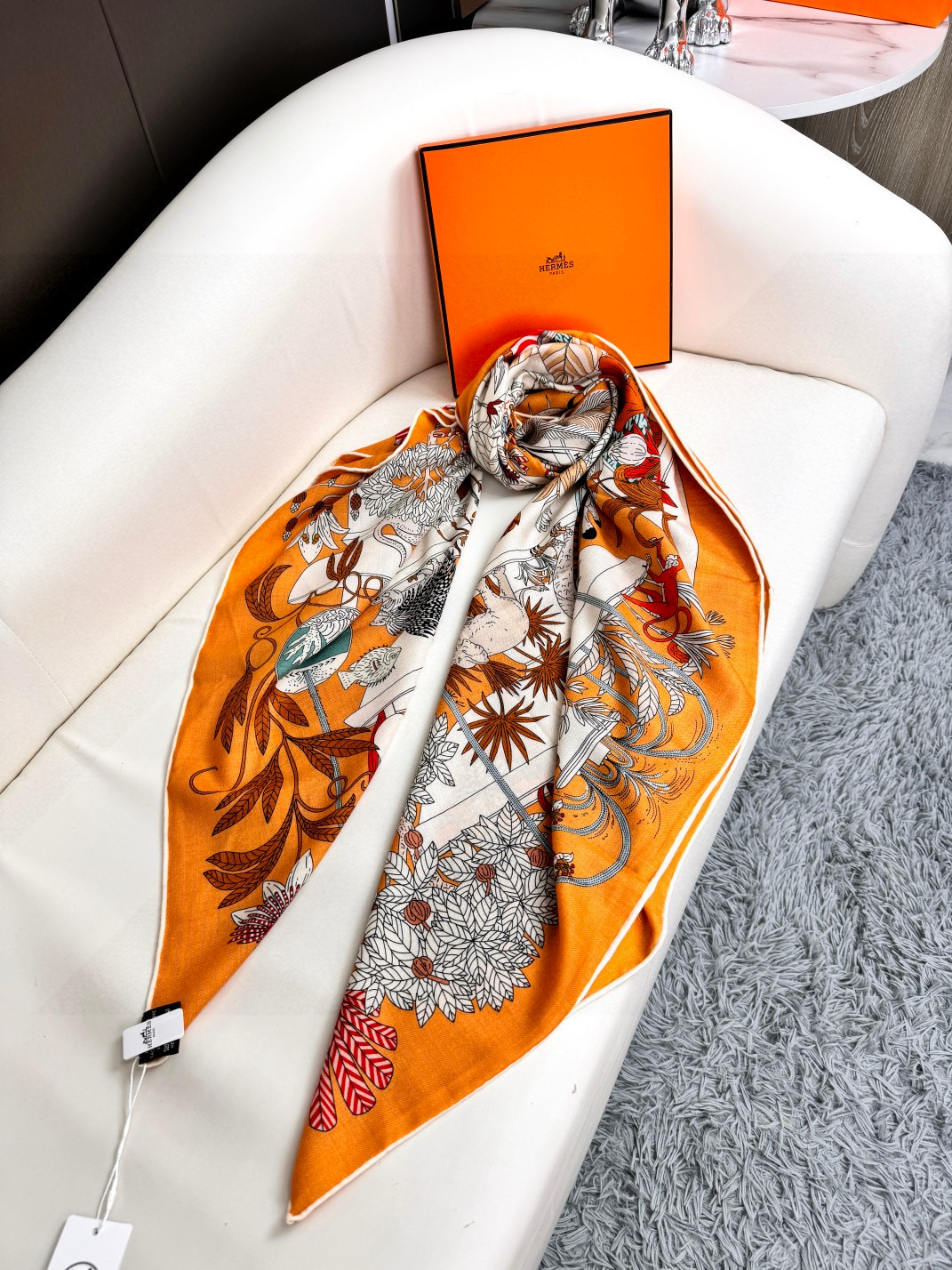 [TOP] HERMES Square Scarf 140*140cm - Orange
