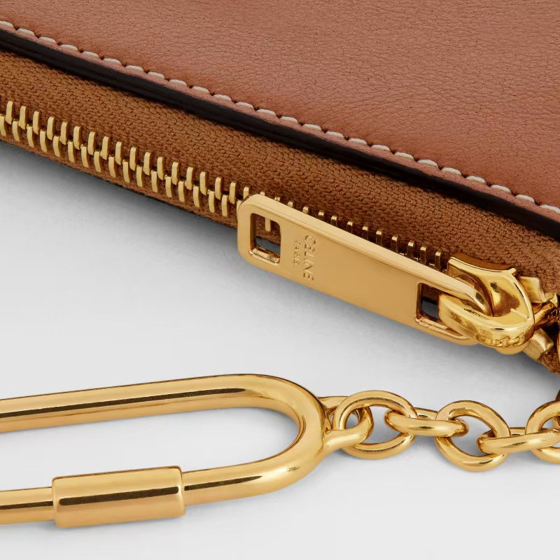 [TOP] CELINE Card Bag Cowhide 13×9.5cm - Brown&GHW