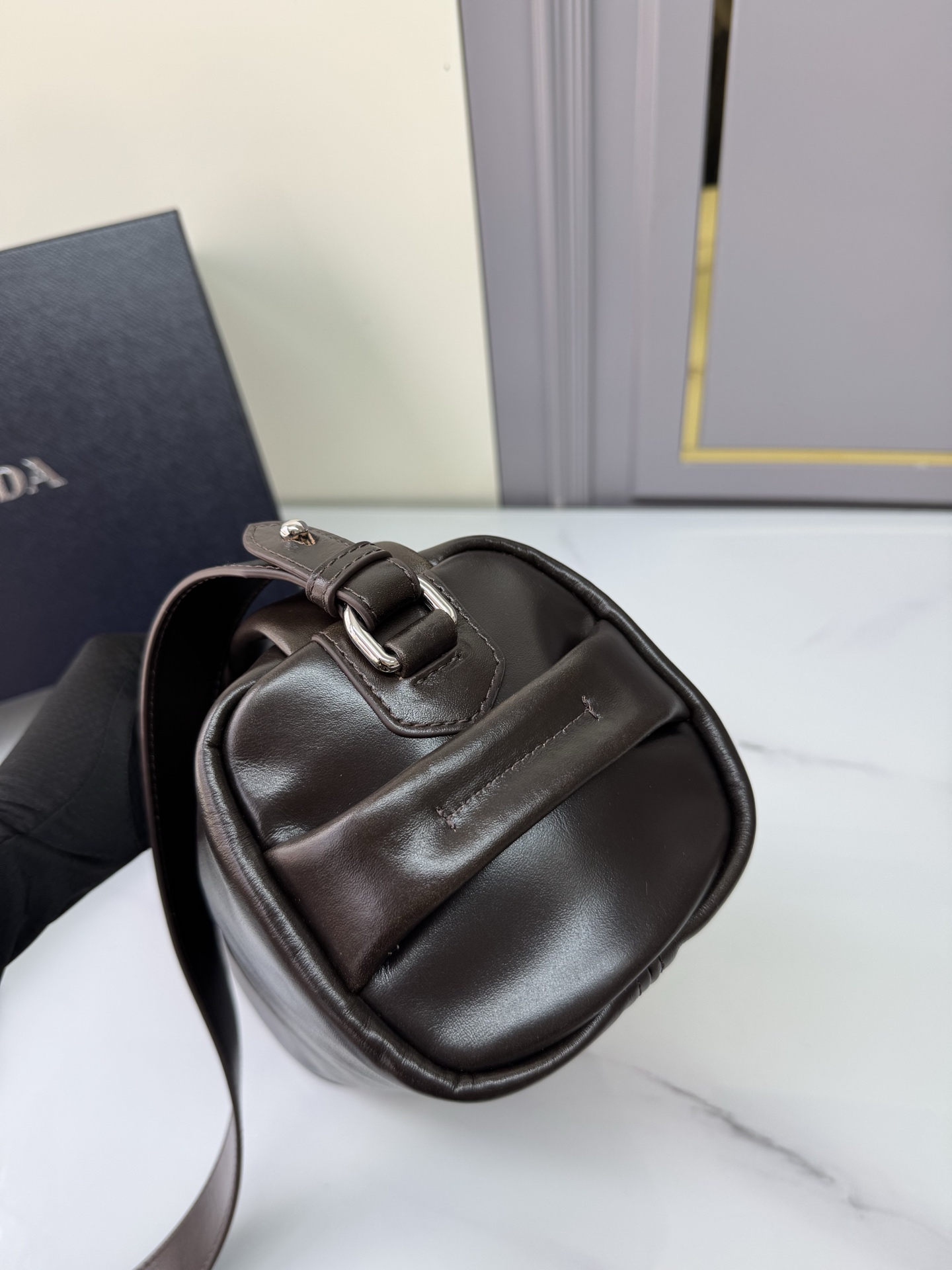 [TOP] PRADA Boston Bag Oil Wax Leather 24x11x11cm - Chocolate