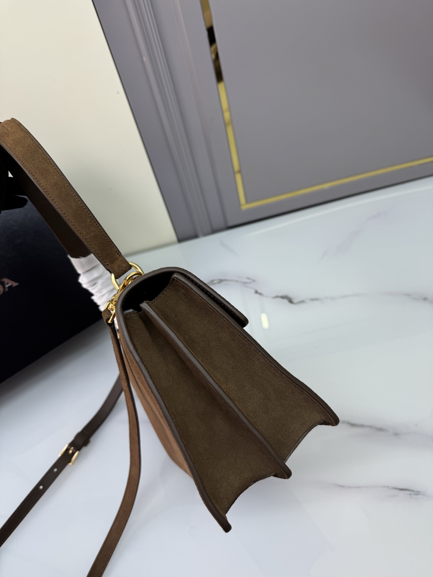 [TOP] PRADA Soft Sound Handbag Chamois 28x16x10cm - Brown