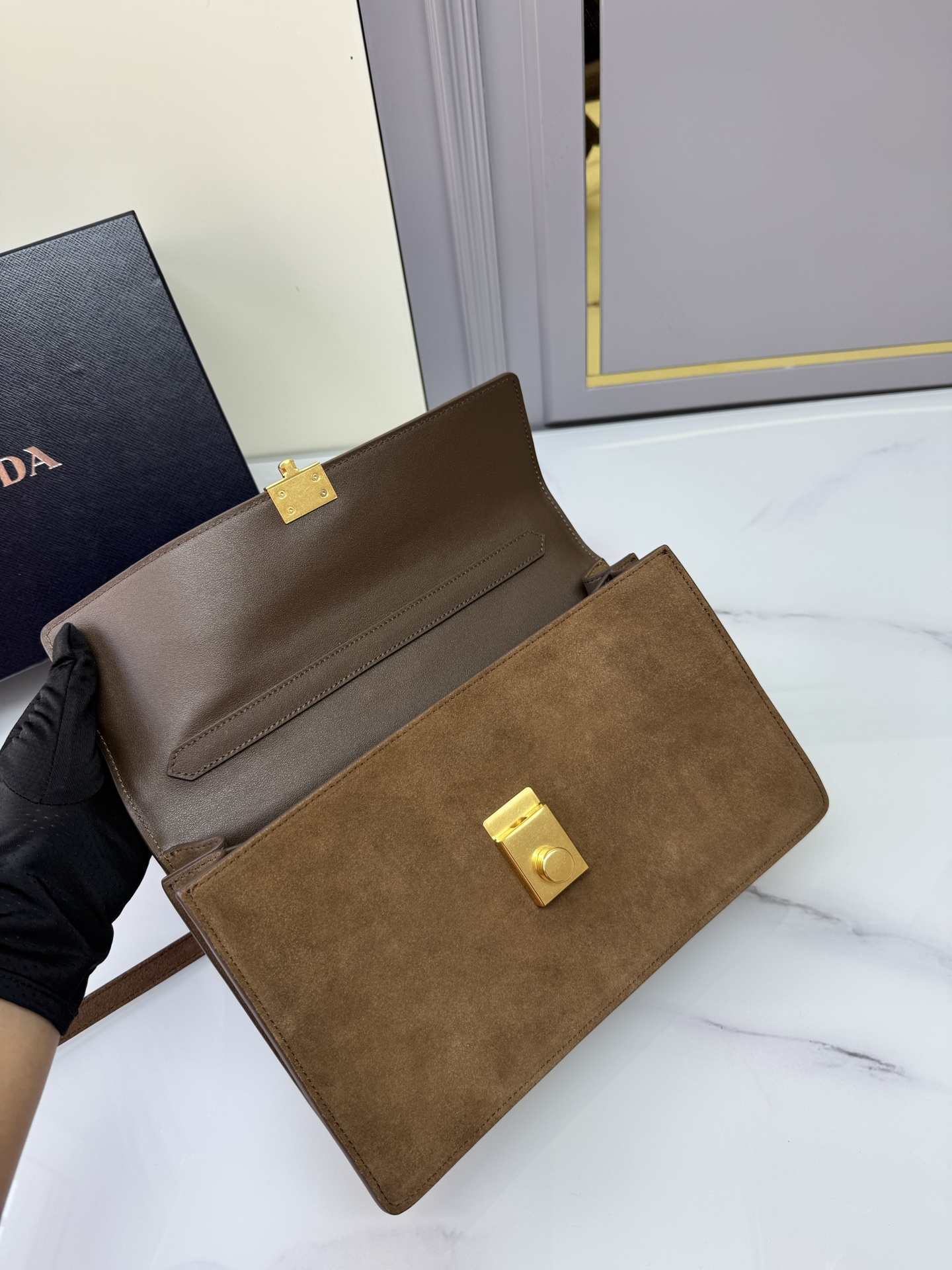 [TOP] PRADA Soft Sound Handbag Chamois 28x16x10cm - Brown