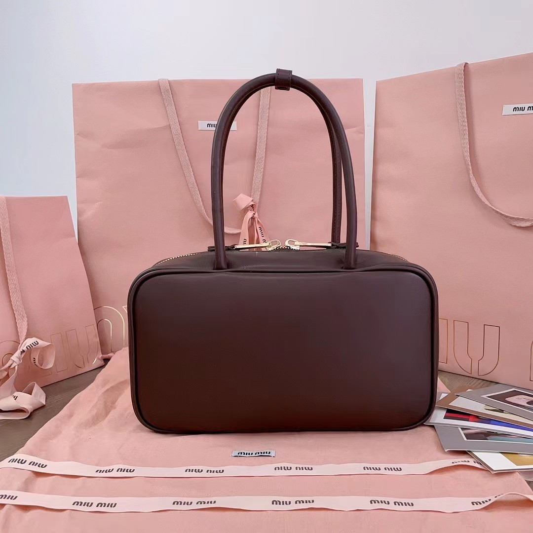 [TOP] Miu Miu Briefcase Calfskin 29x17x9cm - Dark Brown