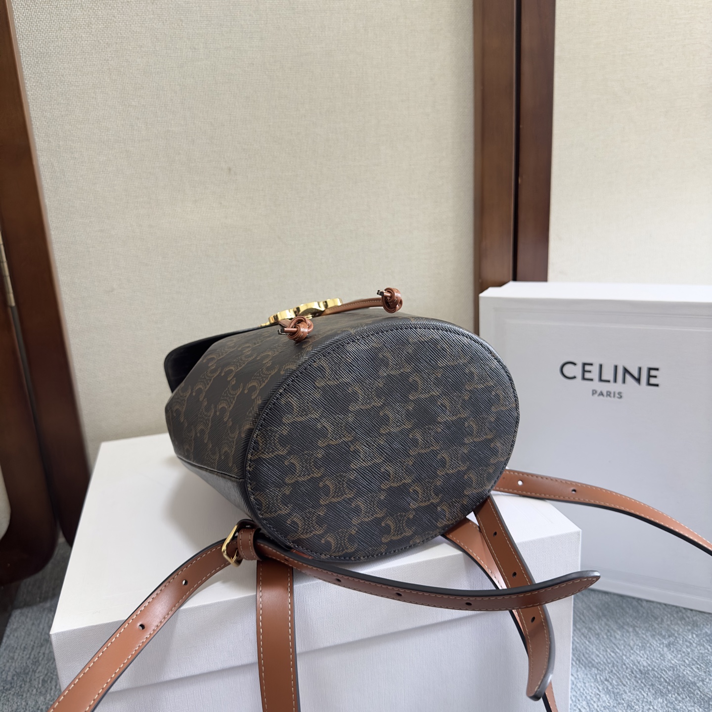 [TOP] CELINE Bonnie Canvas Backpack 25x18x13 cm - Brown