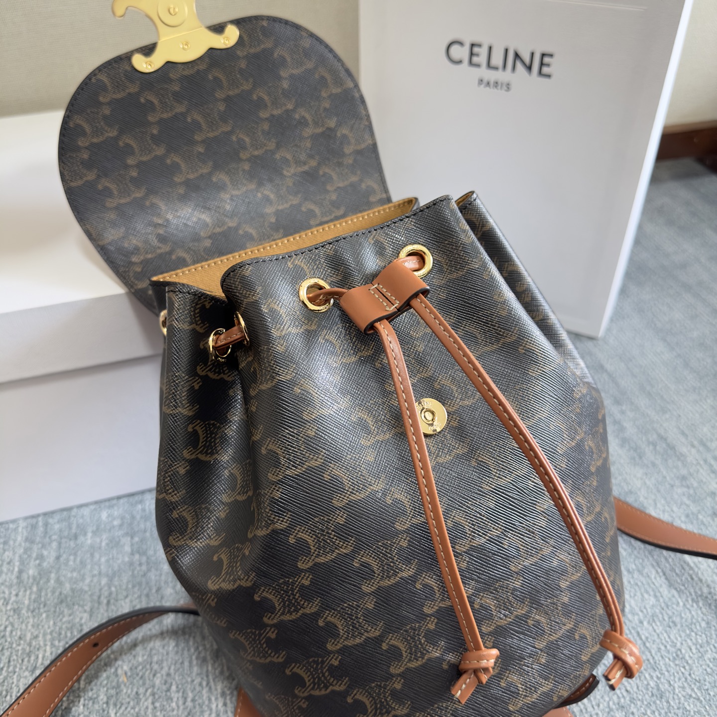 [TOP] CELINE Bonnie Canvas Backpack 25x18x13 cm - Brown