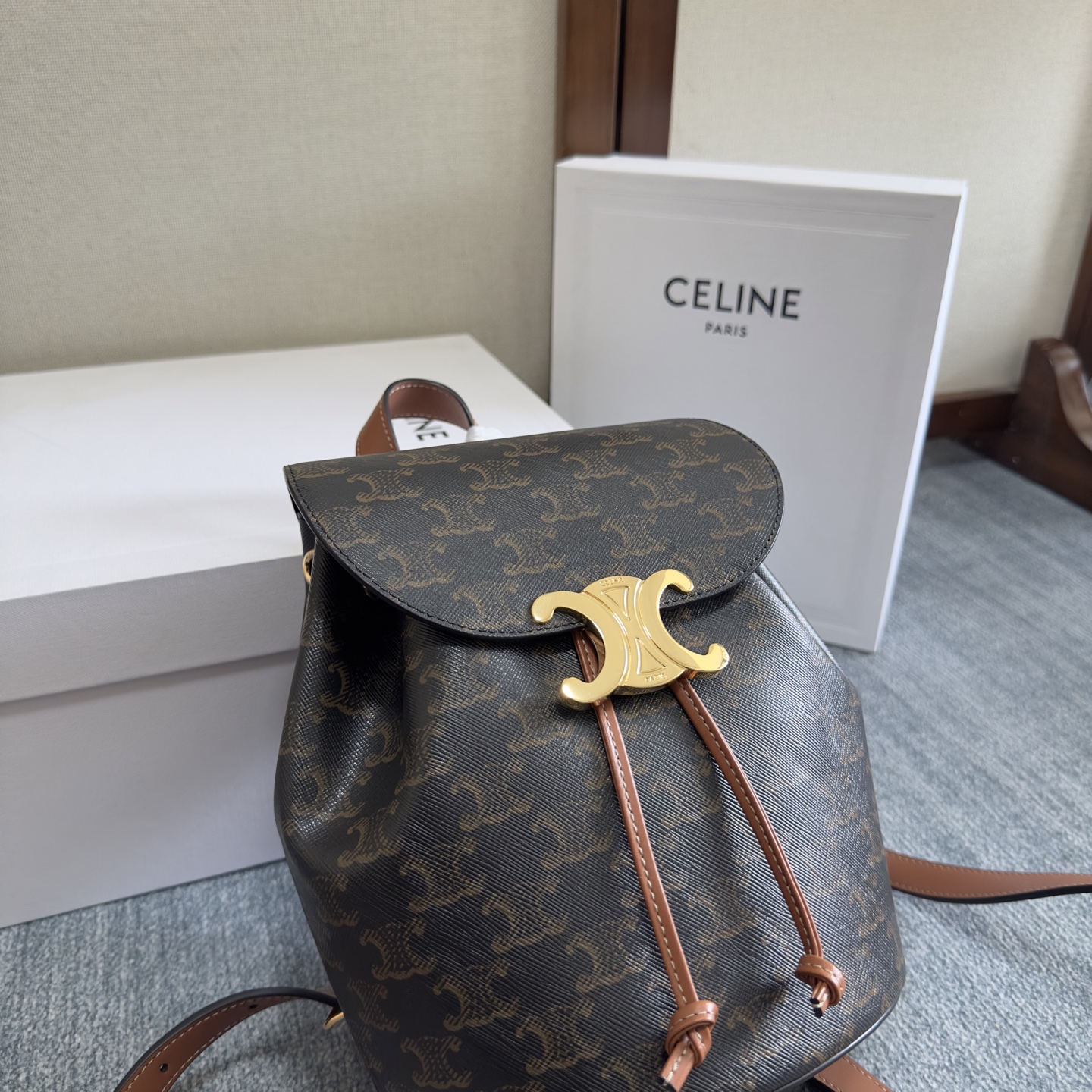 [TOP] CELINE Bonnie Canvas Backpack 25x18x13 cm - Brown