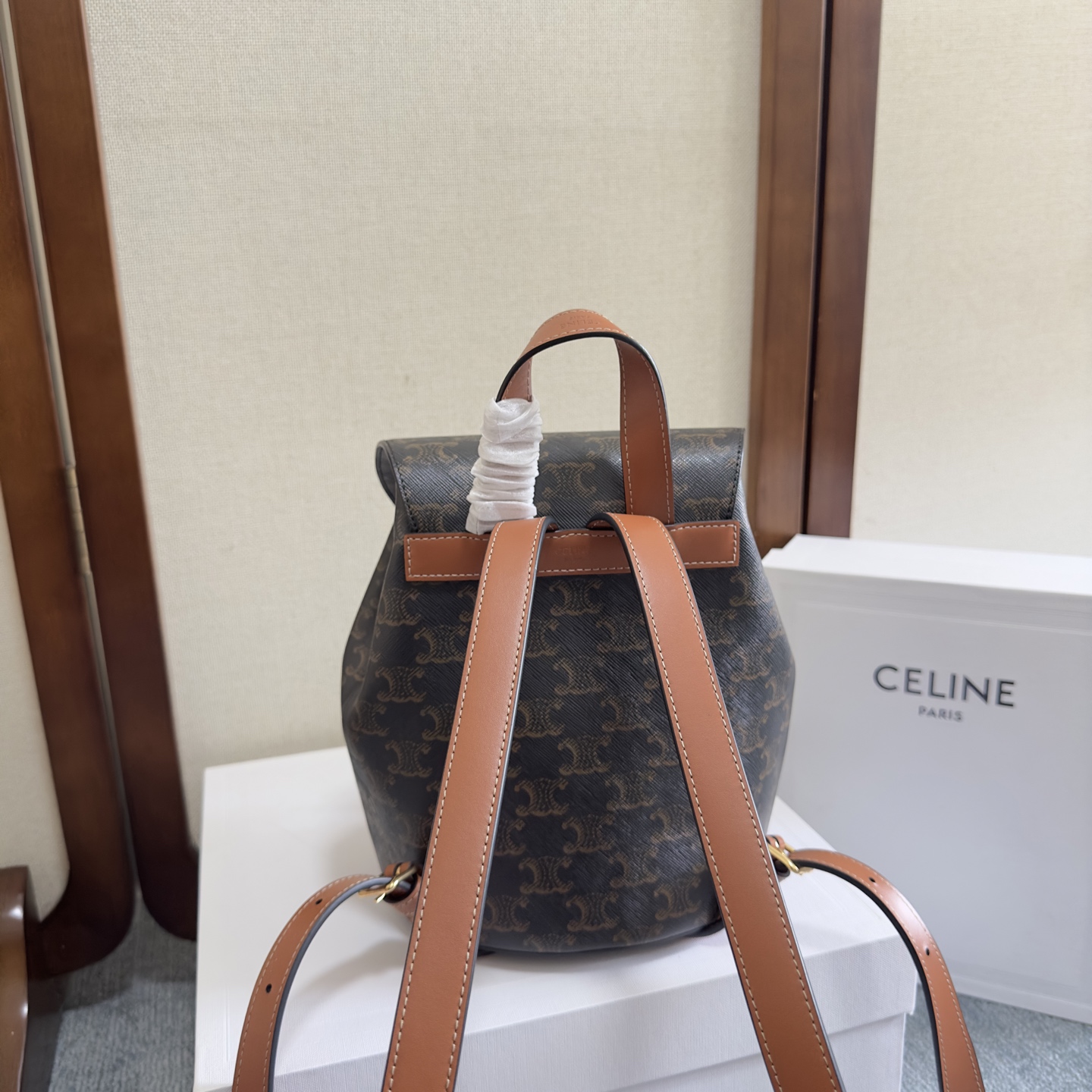[TOP] CELINE Bonnie Canvas Backpack 25x18x13 cm - Brown