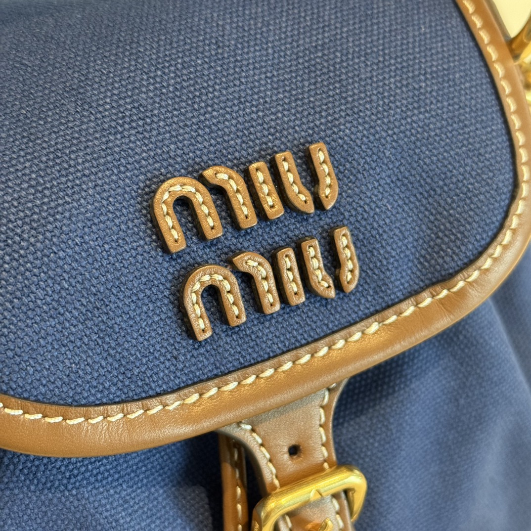 [TOP] Miu Miu Backpack Canvas+Cowhide 22*18*11.5cm- Blue