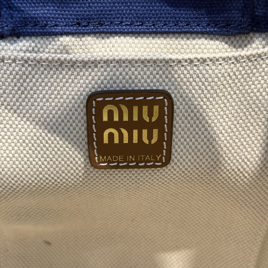 [TOP] Miu Miu Backpack Canvas+Cowhide 22*18*11.5cm- Blue