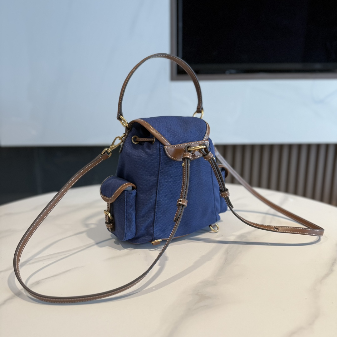 [TOP] Miu Miu Backpack Canvas+Cowhide 22*18*11.5cm- Blue