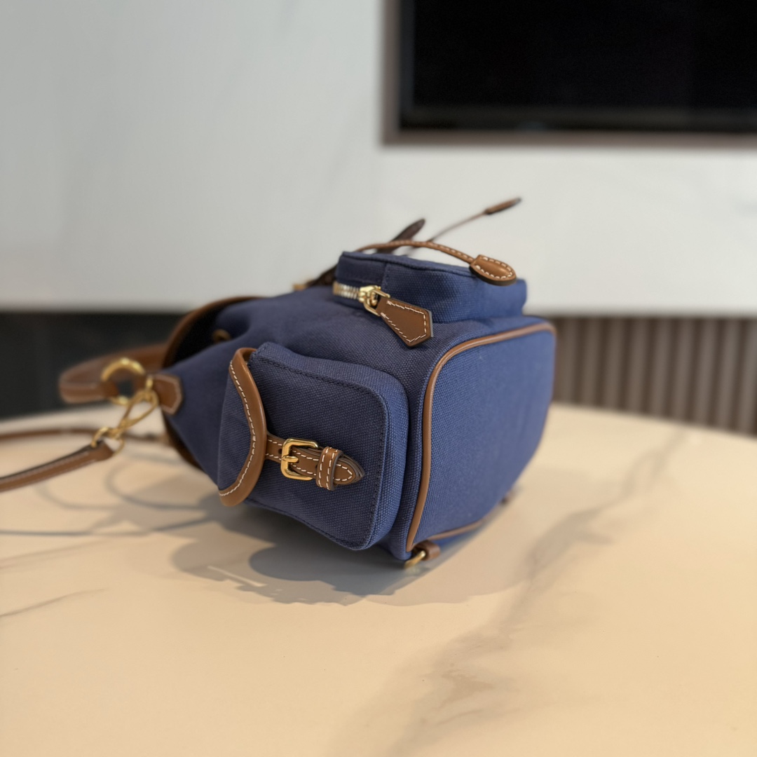 [TOP] Miu Miu Backpack Canvas+Cowhide 22*18*11.5cm- Blue