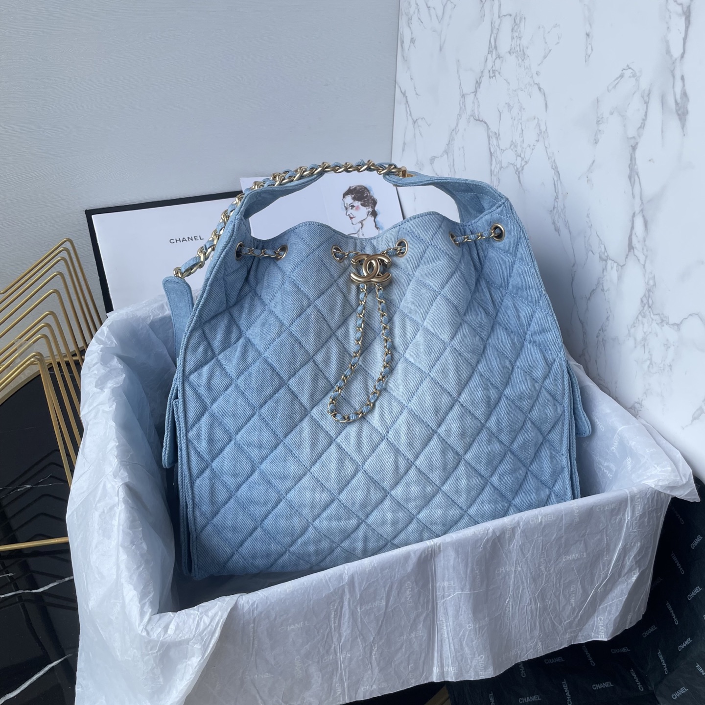 [TOP] CHANEL Hobo Shopping Bag Cowboy 30*26*14cm/40*30*15cm - 2 Color