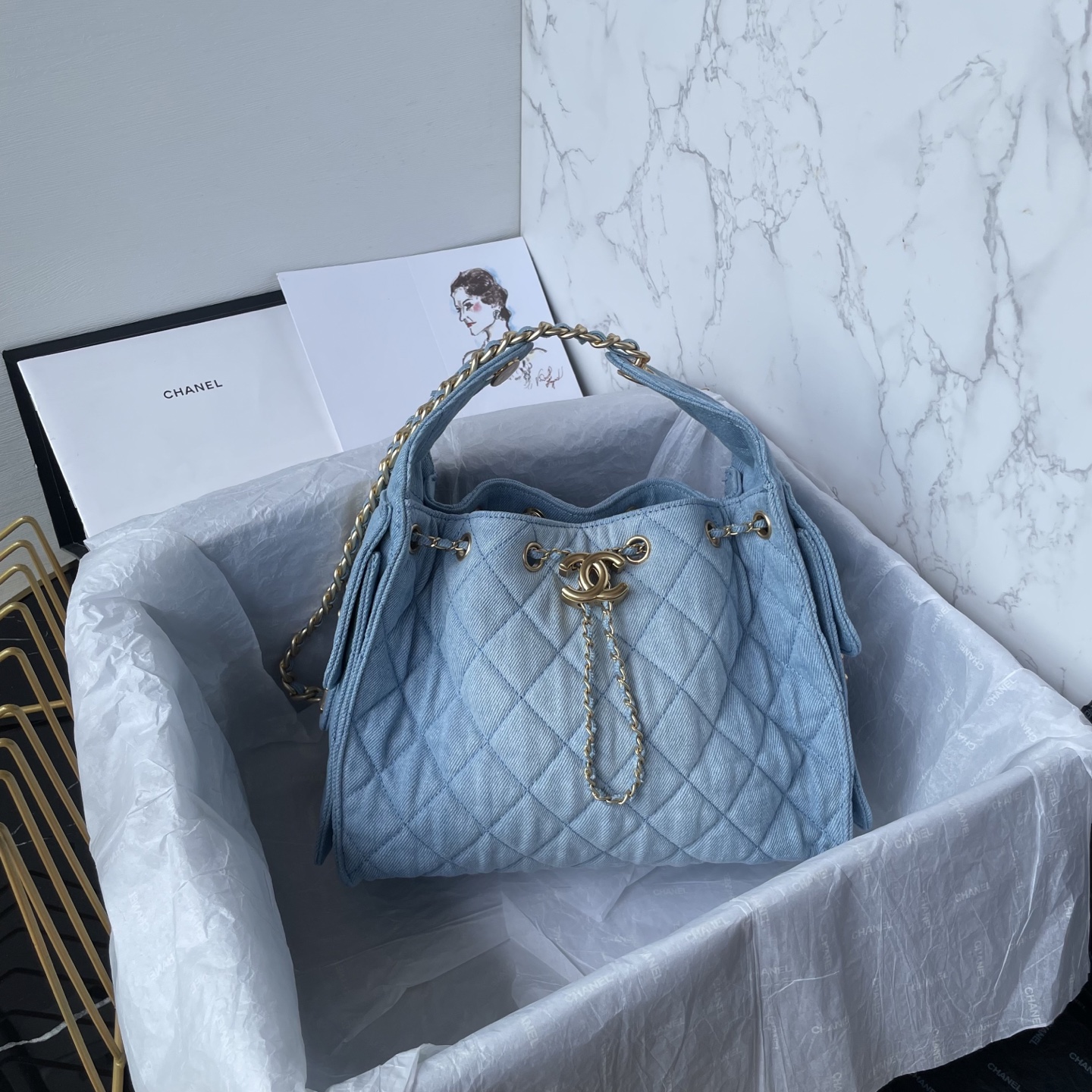 [TOP] CHANEL Hobo Shopping Bag Cowboy 30*26*14cm/40*30*15cm - 2 Color