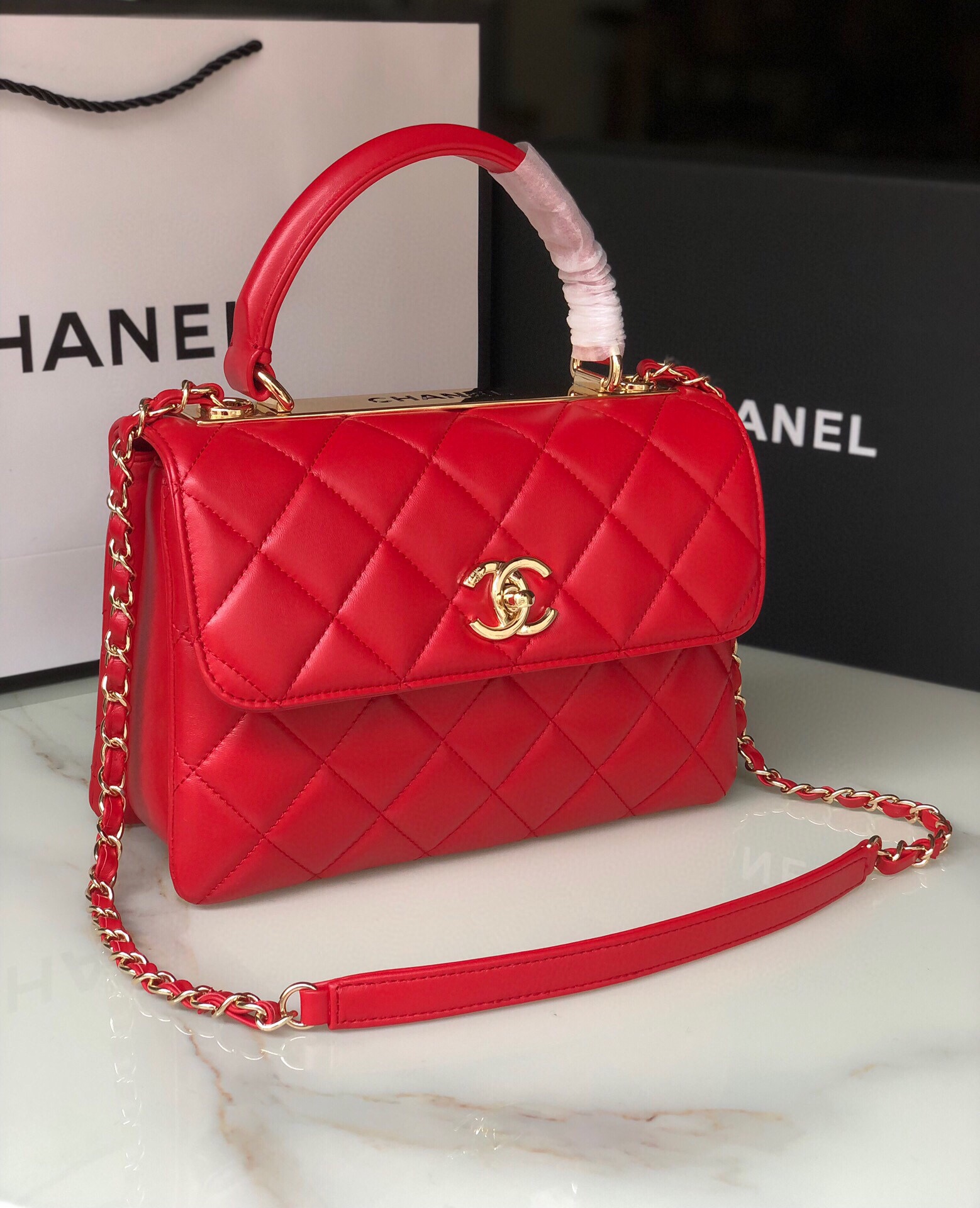 [TOP] CHANEL Trendy CC Handle Bag 25×12×17CM - Red&GHW