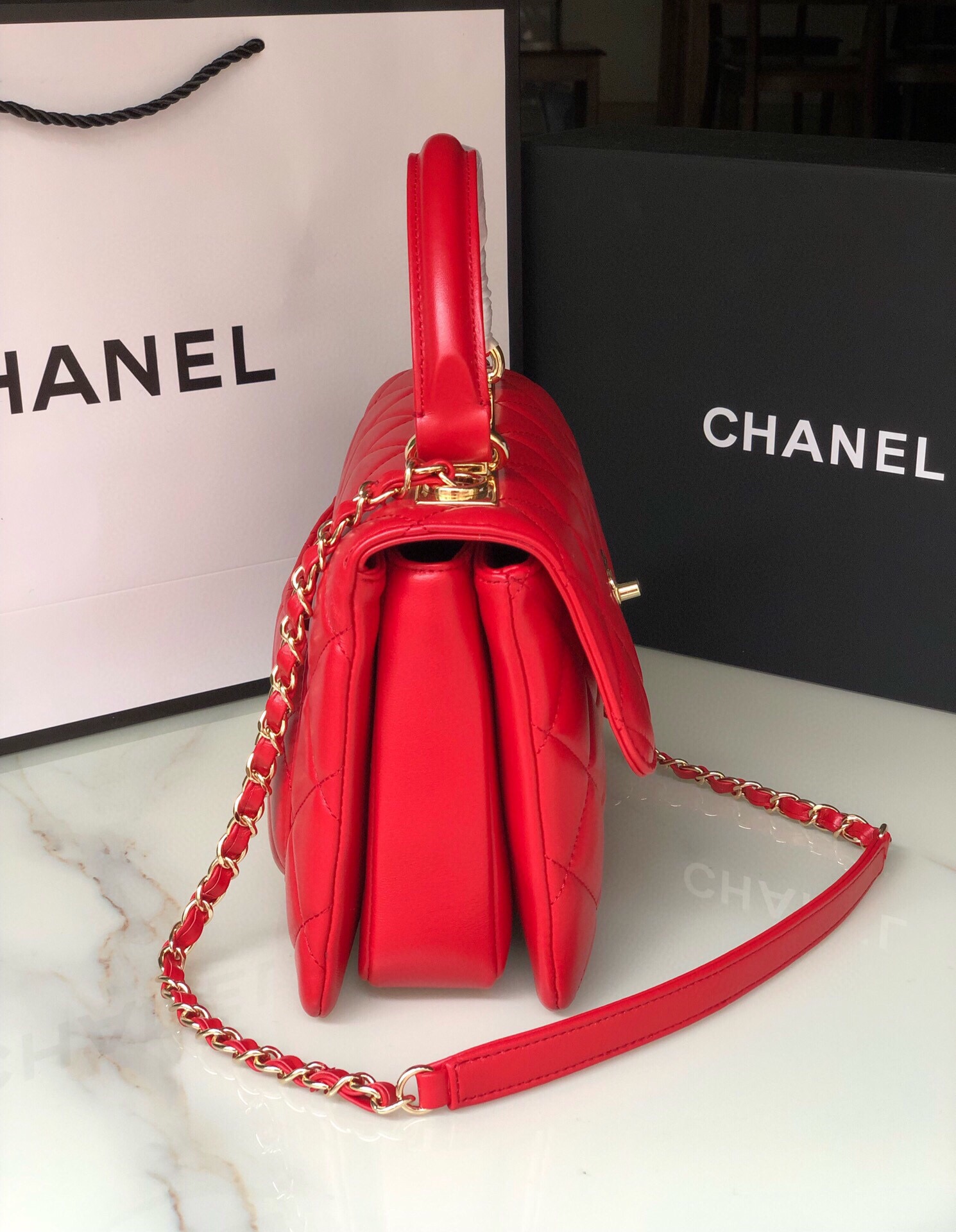 [TOP] CHANEL Trendy CC Handle Bag 25×12×17CM - Red&GHW