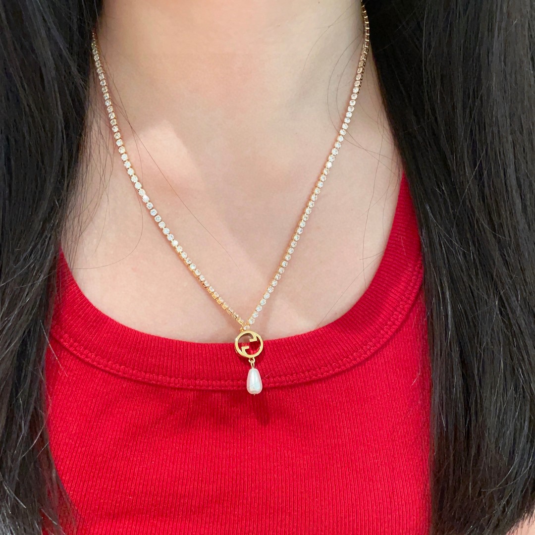 [TOP] GUCCI Pearl Necklace - Gold