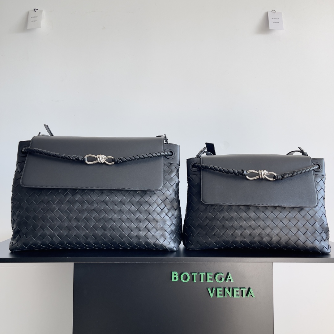 [TOP] Bottega Veneta BV Men's Andiamo Bag 37x26x13cm/43x32x20cm - Black/Chocolate