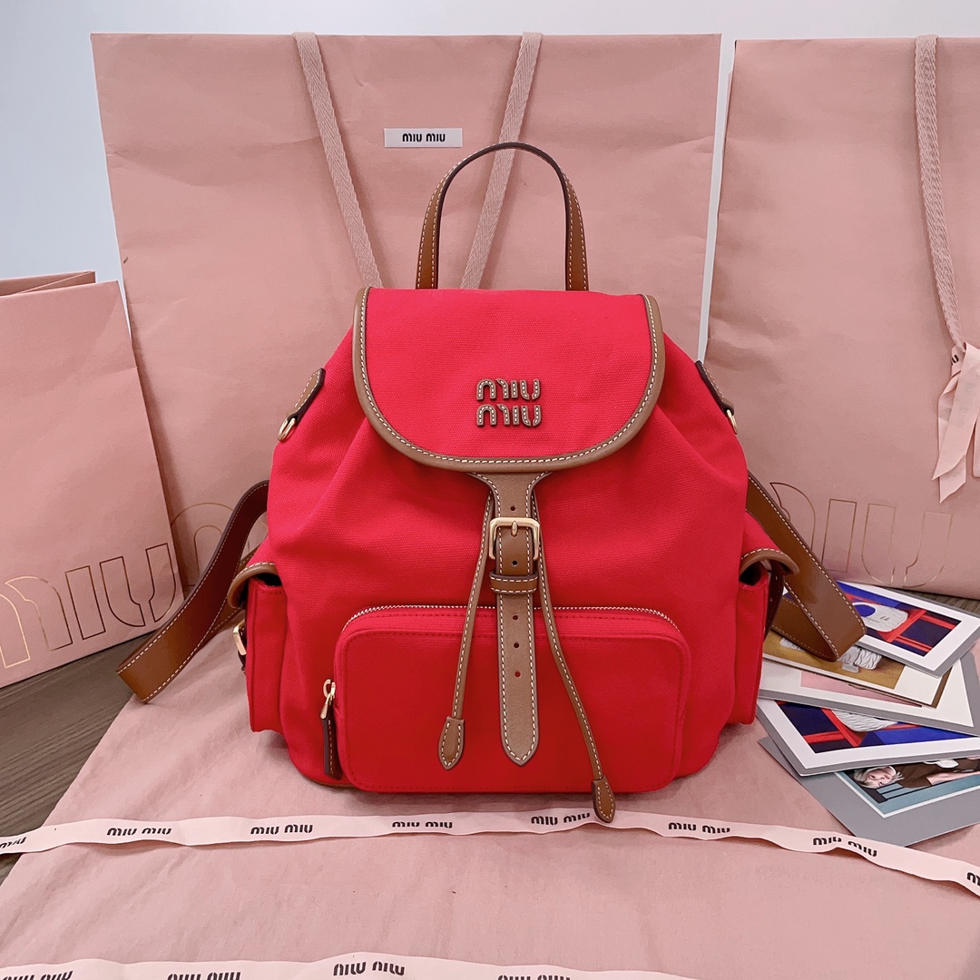 [TOP] Miu Miu Backpack Canvas+Cowhide 30*25*12.5cm - 3 Colour