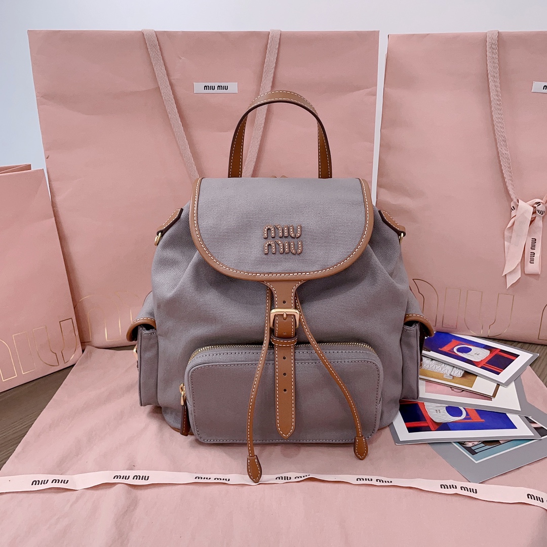 [TOP] Miu Miu Backpack Canvas+Cowhide 30*25*12.5cm - 3 Colour