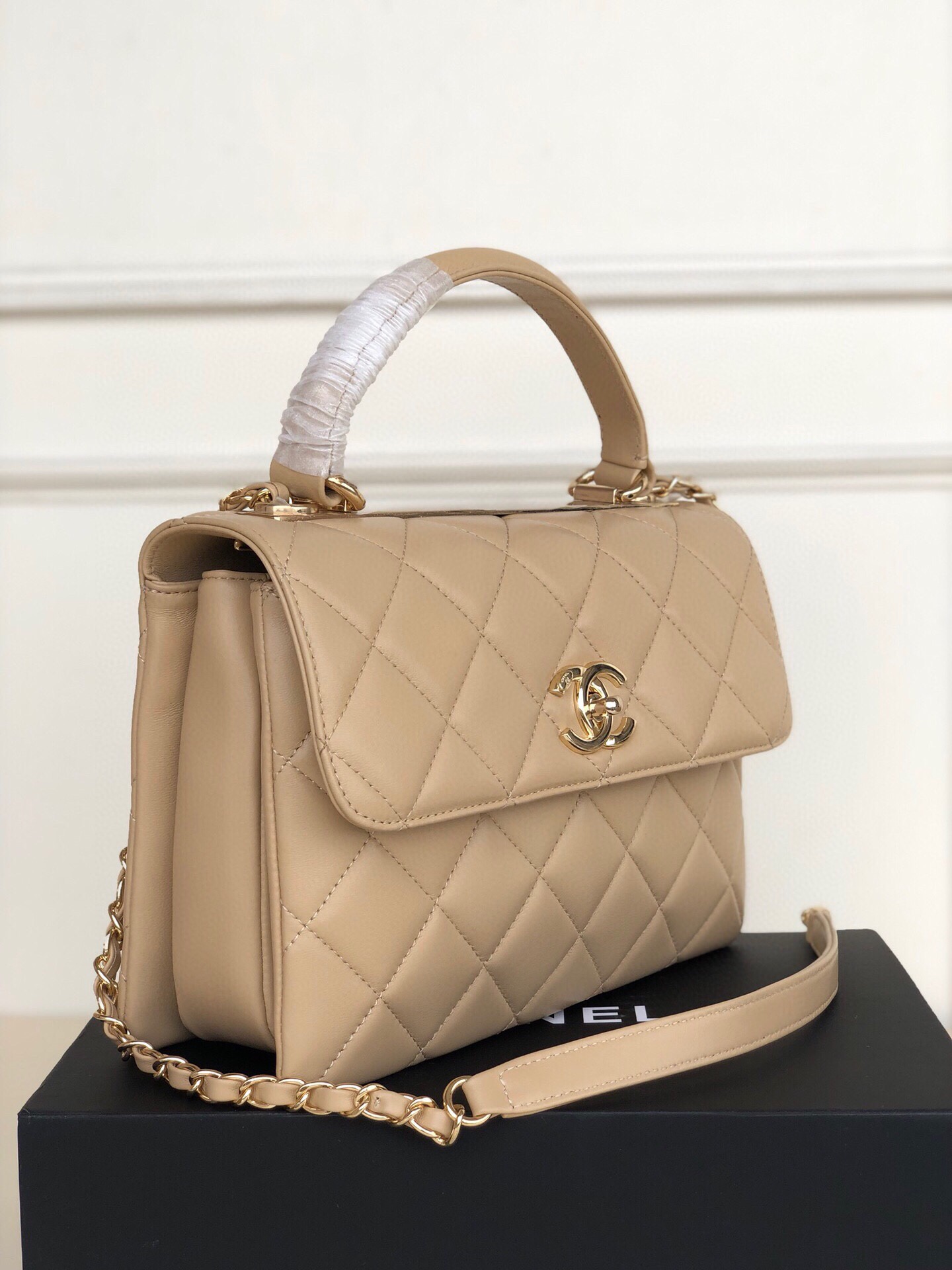 [TOP] CHANEL Trendy CC Handle Bag 25×12×17CM - Beige&GHW