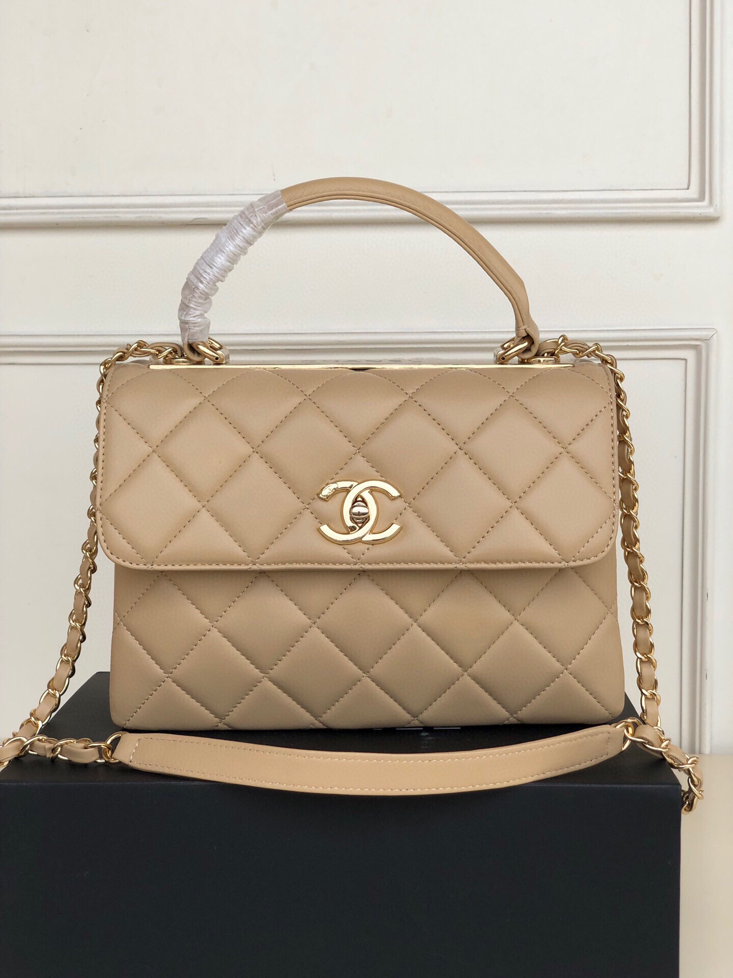 [TOP] CHANEL Trendy CC Handle Bag 25×12×17CM - Beige&GHW