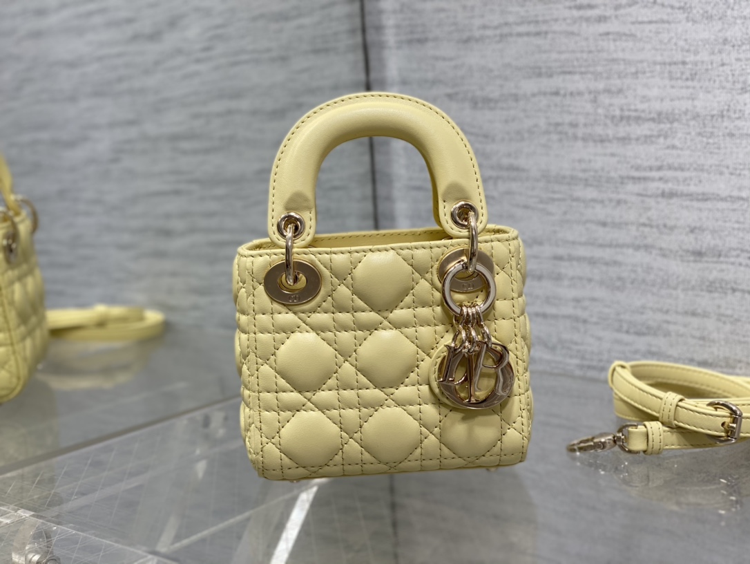[TOP] Christian Dior Lady Dior Bag 12*10*5cm - Yellow