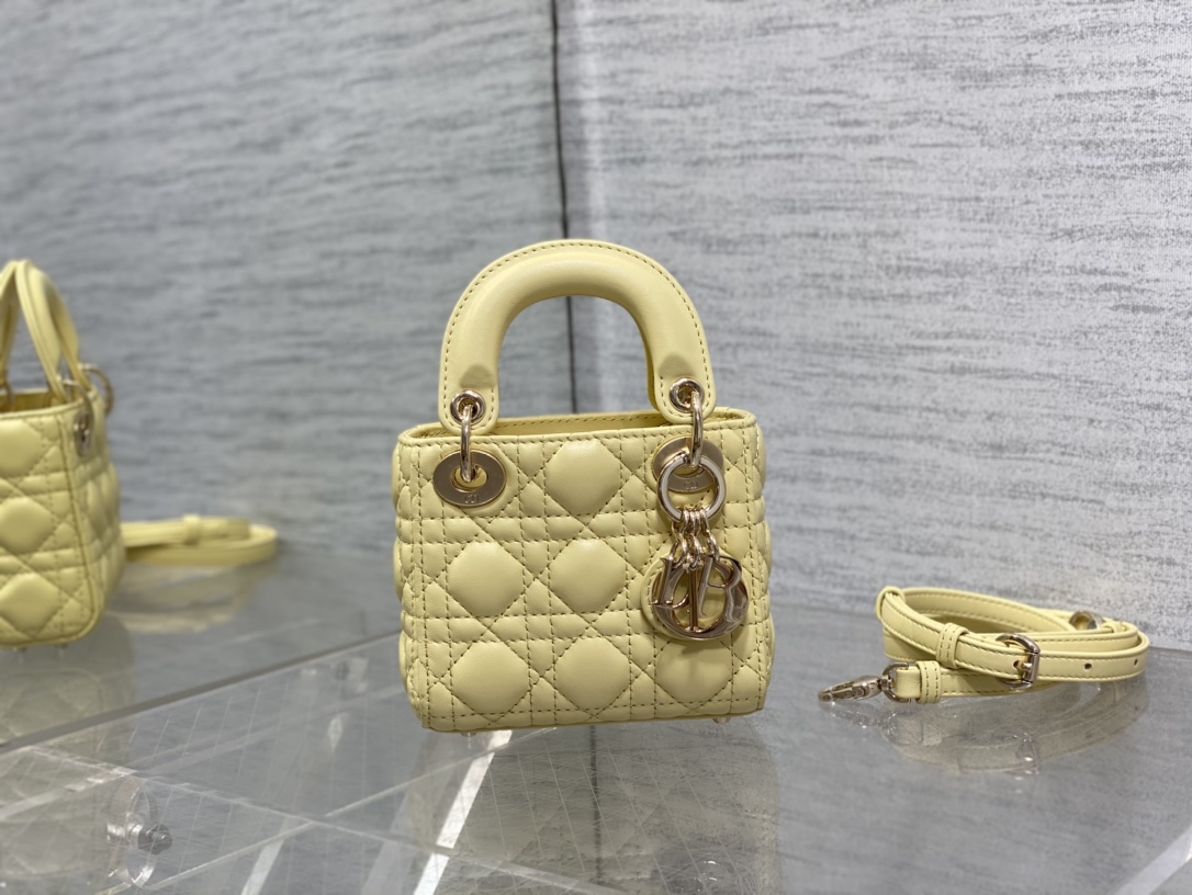 [TOP] Christian Dior Lady Dior Bag 12*10*5cm - Yellow