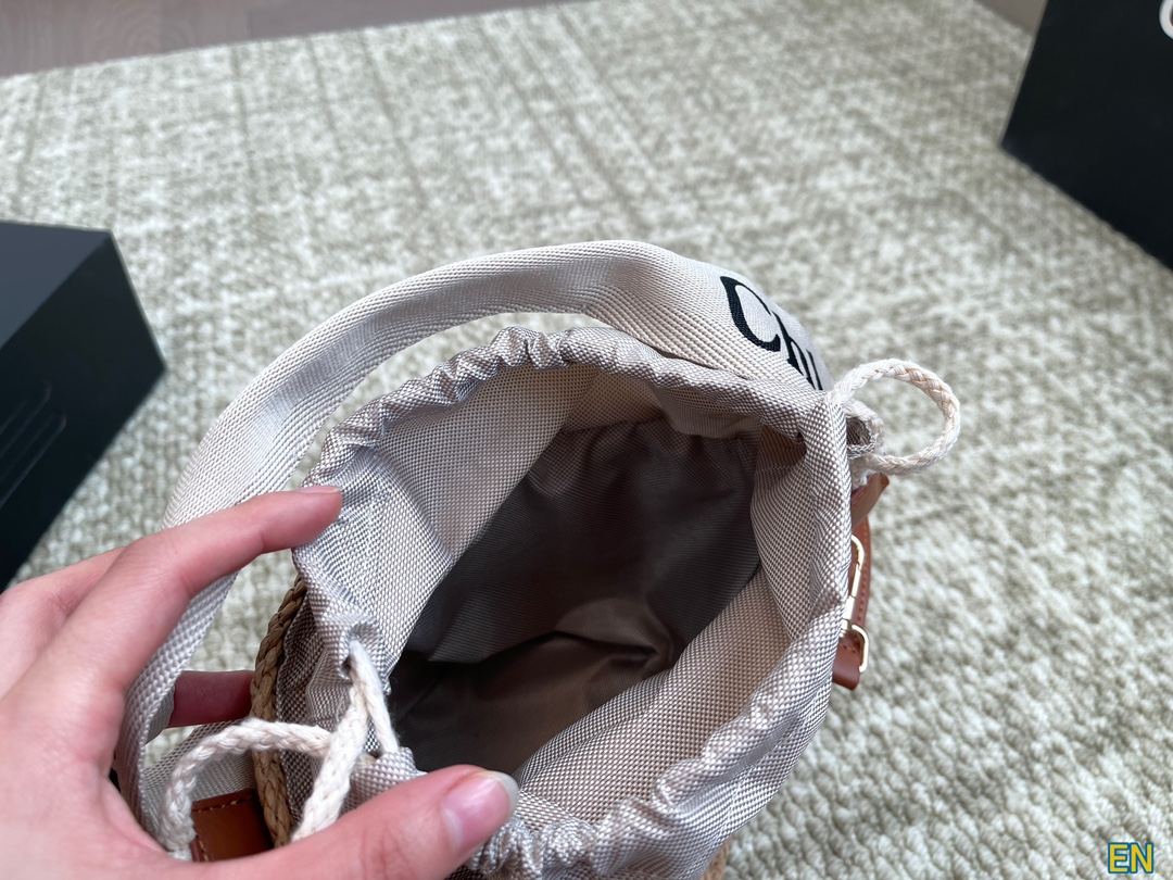 [TOP] Chloe Woody Woven Bucket Bag 18x16cm - Beige