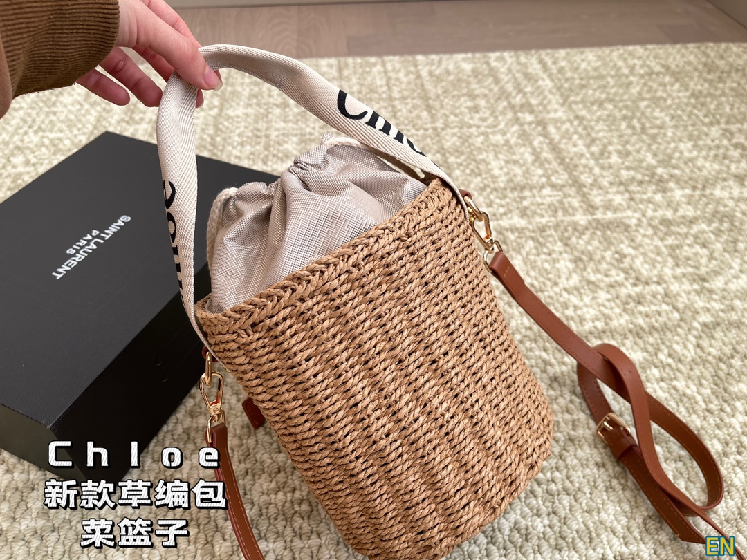 [TOP] Chloe Woody Woven Bucket Bag 18x16cm - Beige