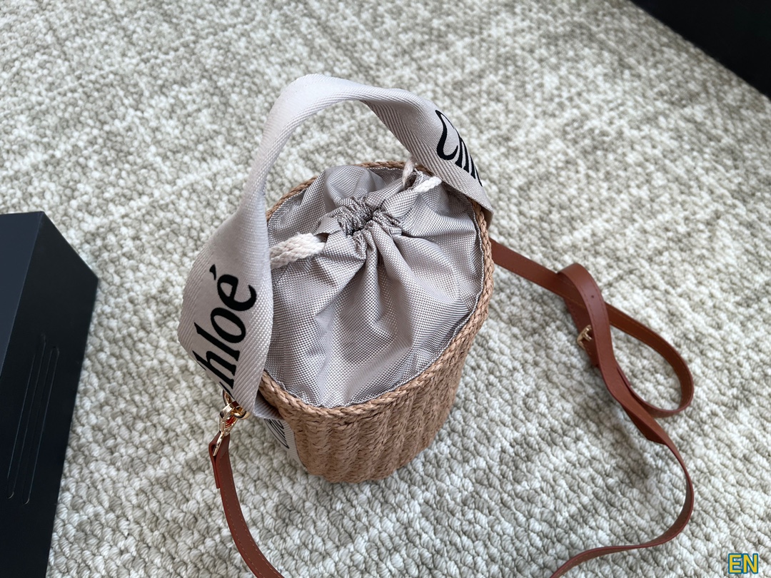 [TOP] Chloe Woody Woven Bucket Bag 18x16cm - Beige
