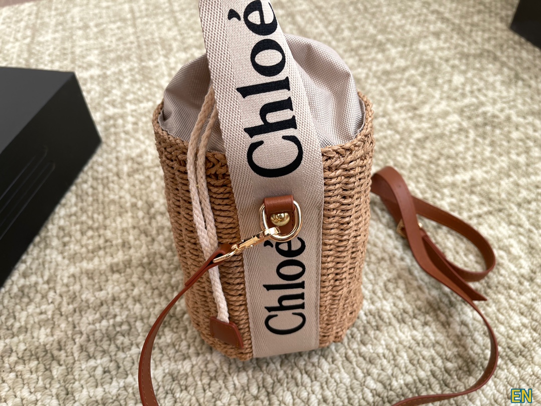 [TOP] Chloe Woody Woven Bucket Bag 18x16cm - Beige