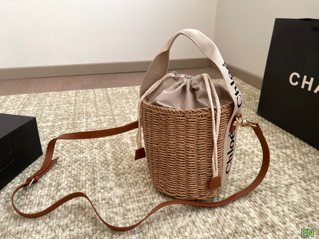 [TOP] Chloe Woody Woven Bucket Bag 18x16cm - Beige