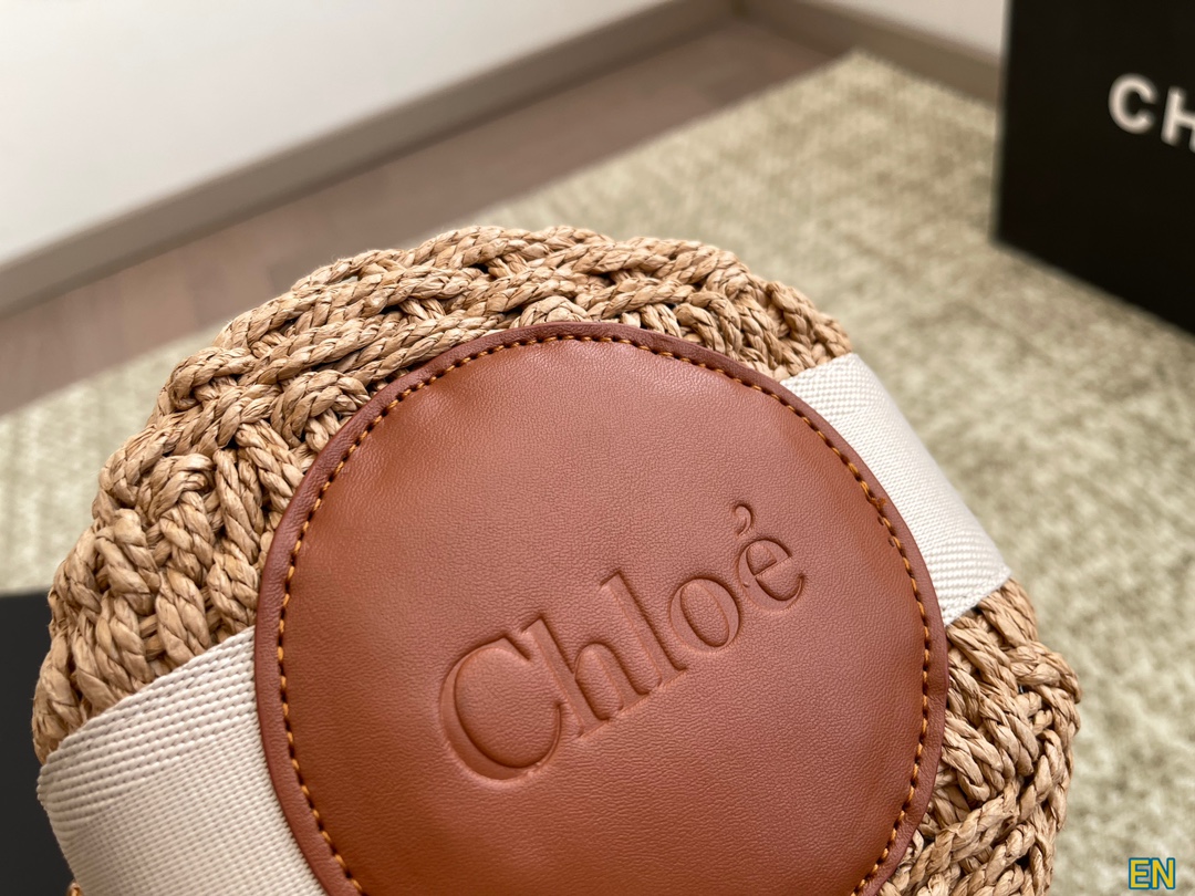 [TOP] Chloe Woody Woven Bucket Bag 18x16cm - Beige