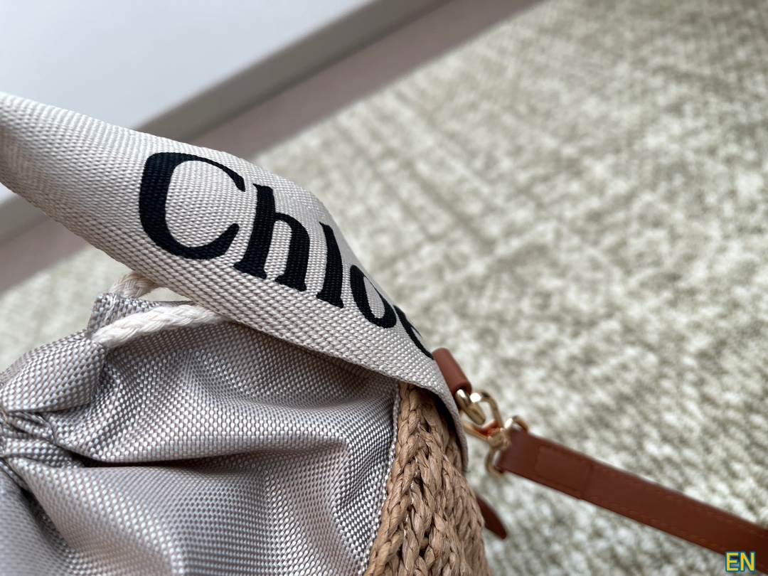 [TOP] Chloe Woody Woven Bucket Bag 18x16cm - Beige