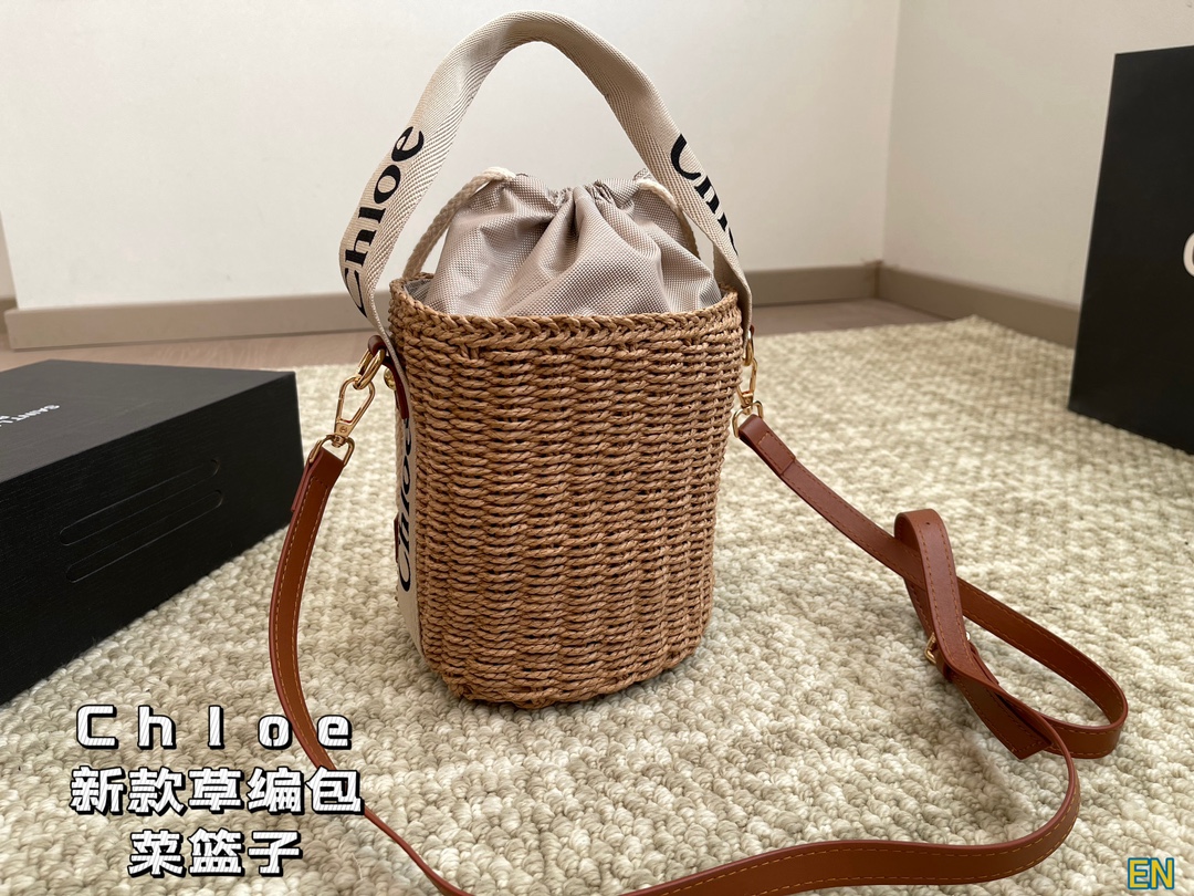 [TOP] Chloe Woody Woven Bucket Bag 18x16cm - Beige