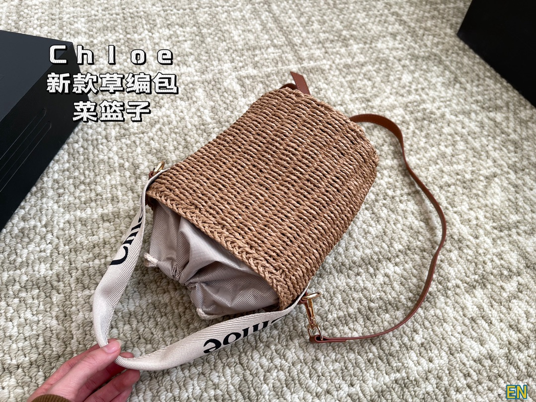 [TOP] Chloe Woody Woven Bucket Bag 18x16cm - Beige