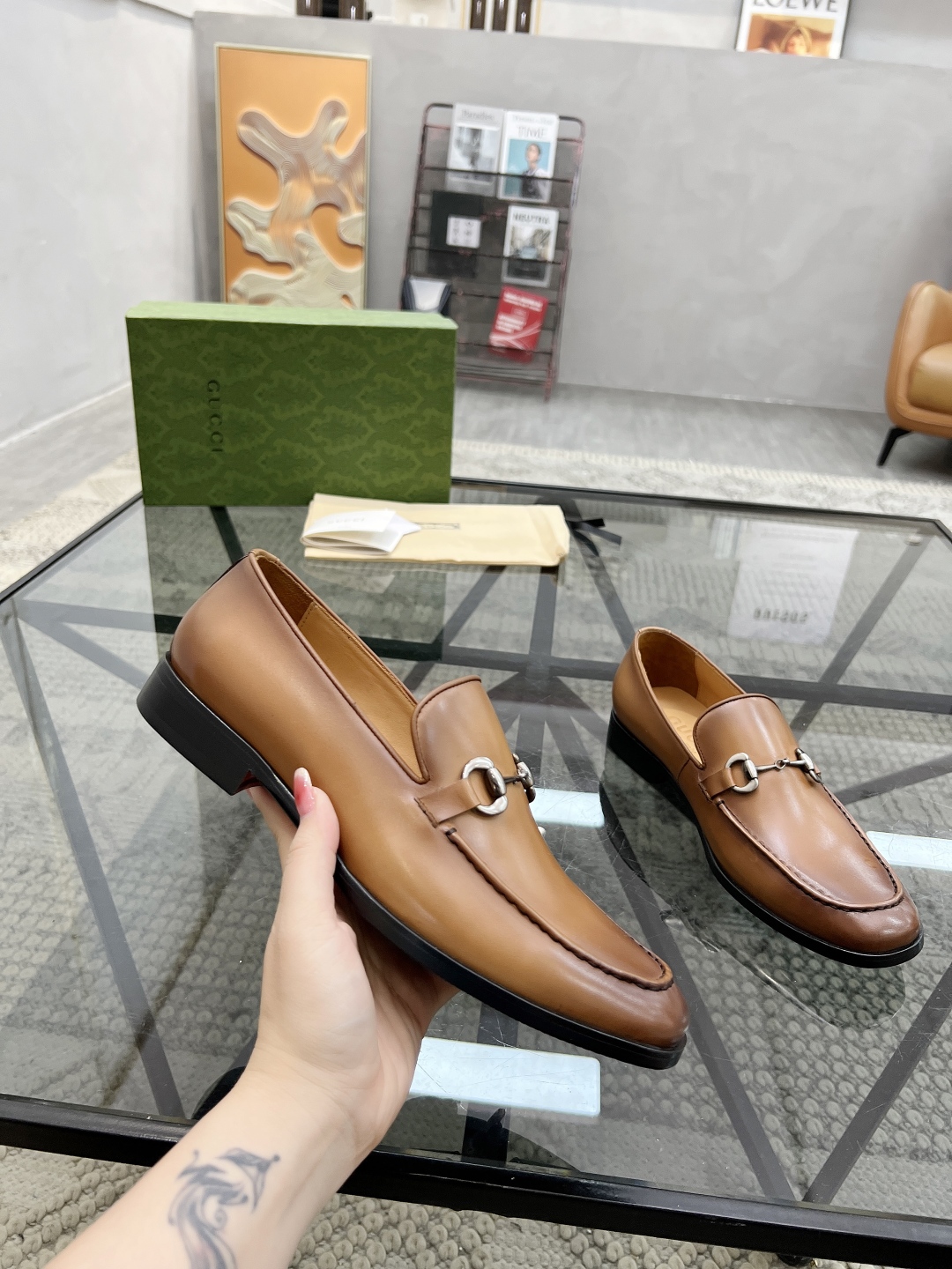 [TOP] GUCCI Men's Casual Leather Shoes - Brown