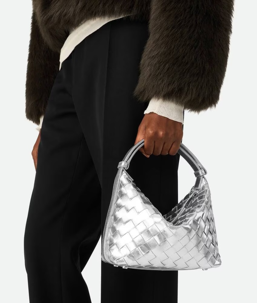 [TOP] Bottega Veneta BV Nappa Bag Lambskin 22x13x9cm - Silver/Gold